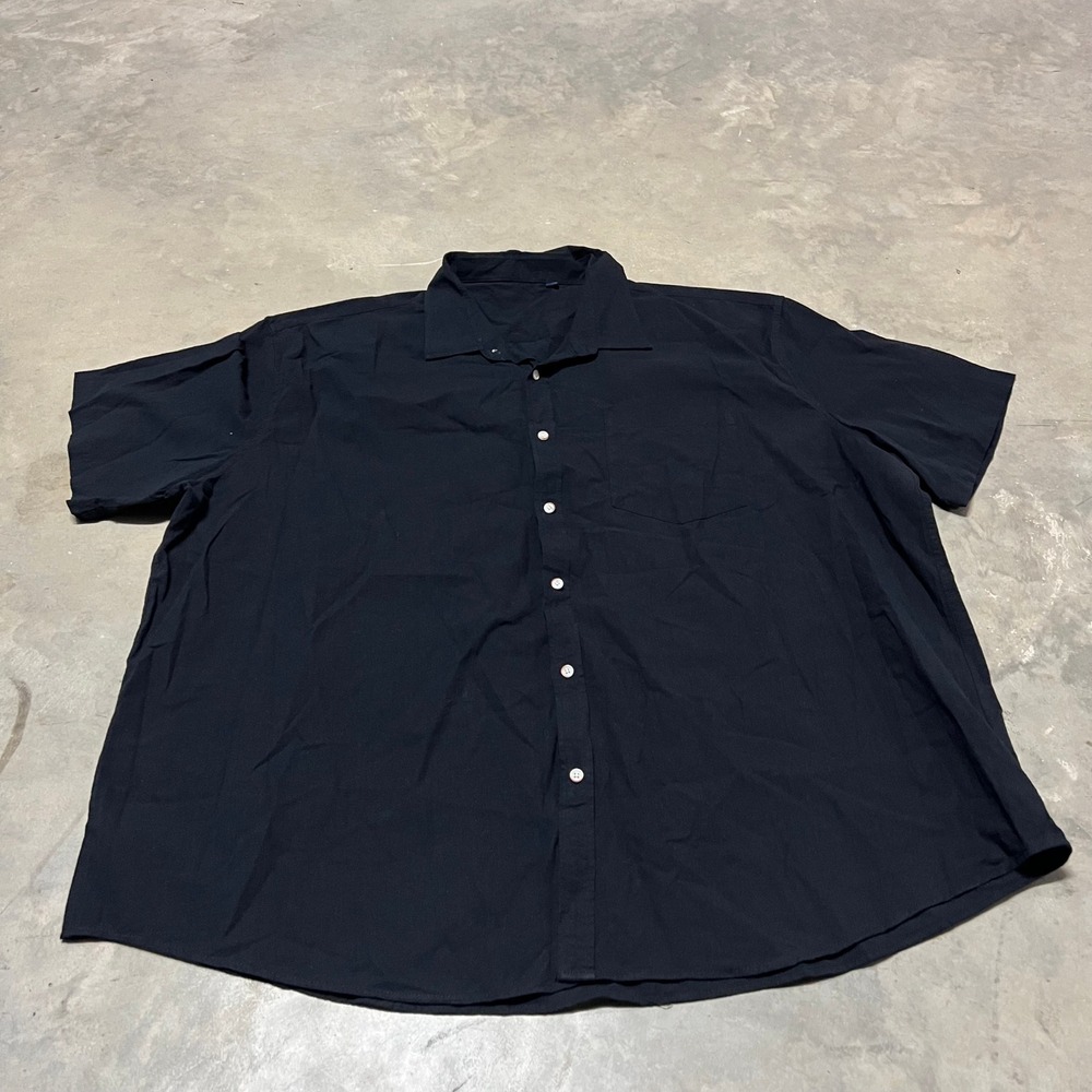 Design In Italy Mens 5XL Black Linen Short Sleeve Button Down Shirt Pocket